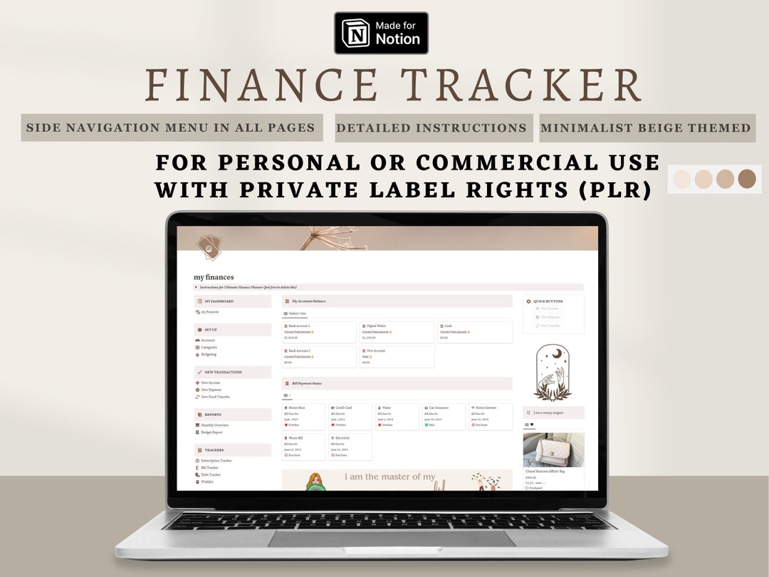 PLR Finance Tracker Notion Template, Budget Tracker Notion Income and ...
