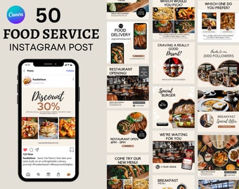 Food Service Instagram Post Templates | 50 Foodie Social Media Graphics, Instagram Marketing Tools Dietician Food Blogger Insta Post IG Post