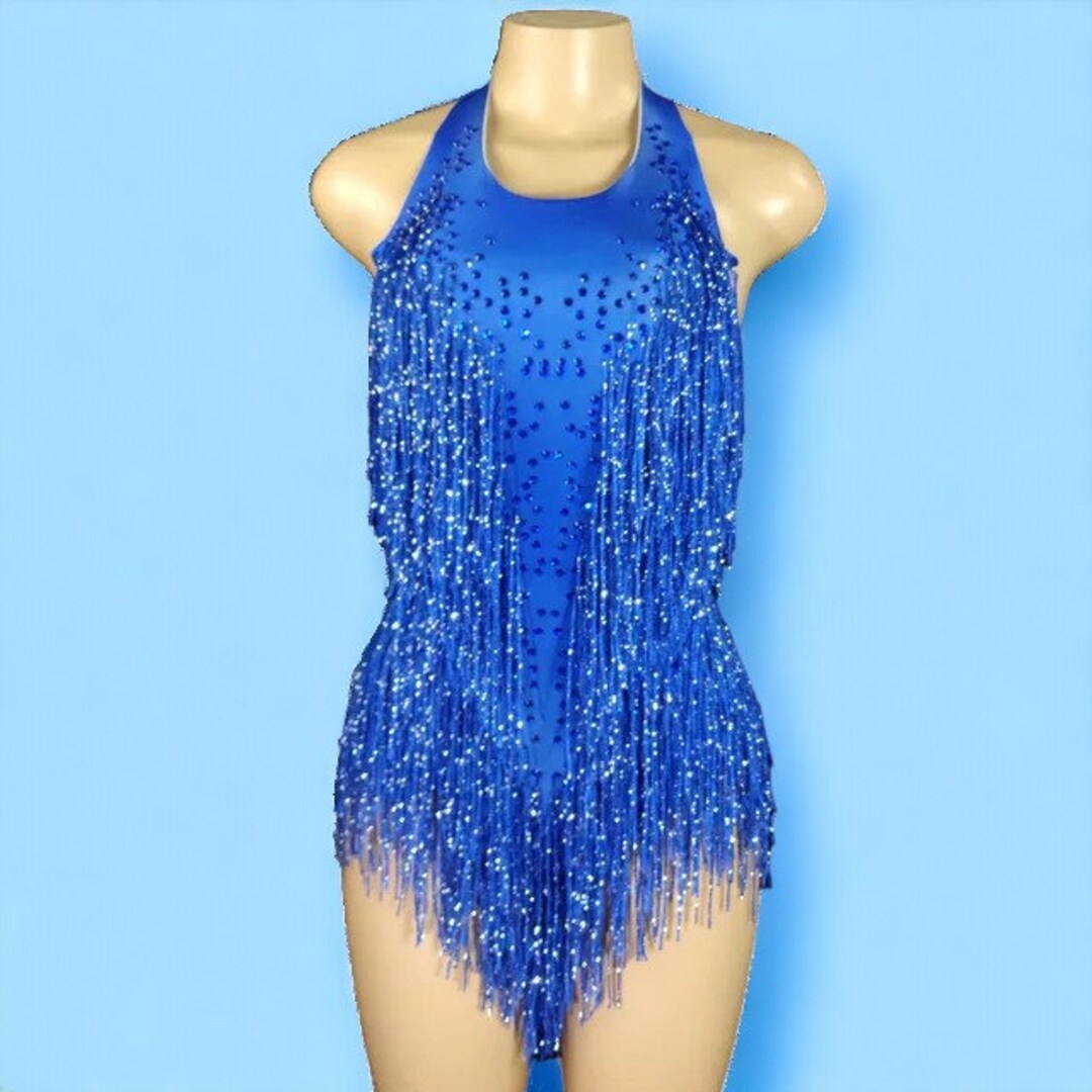 Brysta Rhinestone Fringe Rhinestone Bodysuit, Sparkling Crystal Fringe Bodysuit, Party ...
