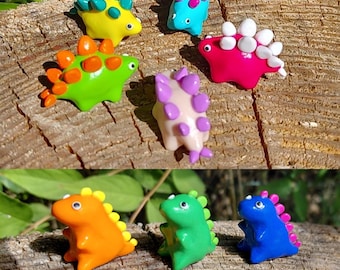 Polymer Clay Dino Figurines | Pocket Sized, Handmade Toy | Stego + T-rex