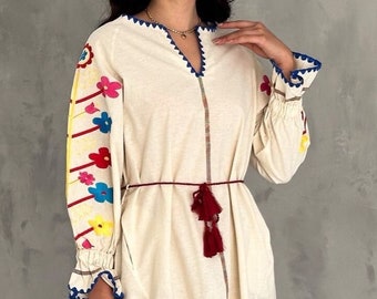 Robe brodée de fleurs, robe en coton, bohème, vintage, robe femme, robe ukrainienne, robe femme, robe brodée, cadeau pour elle