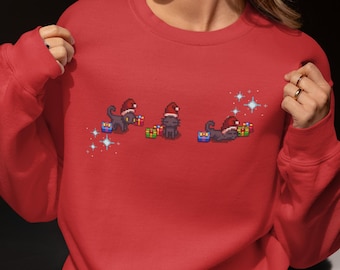 Stardew Valley Inspired Christmas Sweatshirt | Stardew Valley Cat Sweatshirt | Perfect Gift for Gamers S–4XL