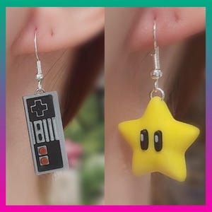 Retro Game Earrings – 3D Printed Controller Earrings & Star Earrings – Geeky Gaming Jewelry – Gift for Gamers – Nerdy Fun Accessories