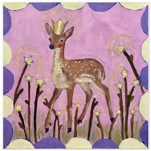Fine Art Print, 'Fawn Light', whimsical storybook style image 1