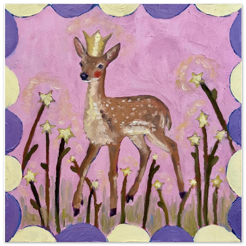 Fine Art Print, 'Fawn Light', whimsical storybook style image 1