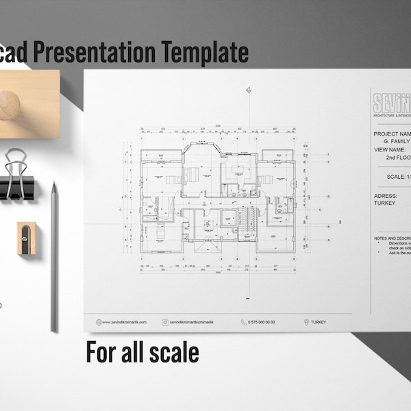 AutoCAD Template, Autocad Presentation Template, Include Instgram,Website,Number and Adress,