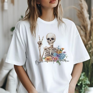 Skelet vredesteken bloemen T-shirt uniseks T-shirt bloem schedel shirt grunge grafische top bloemen kleding cadeau voor haar boho sweater voor hem