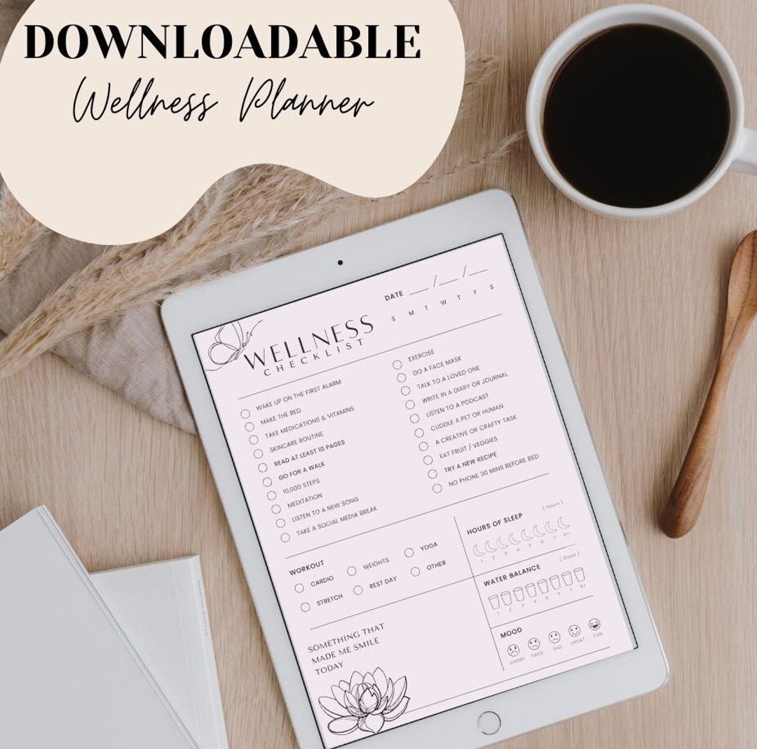 Digital Wellness Checklist, Portrait Digital Planner, Downloadable ...