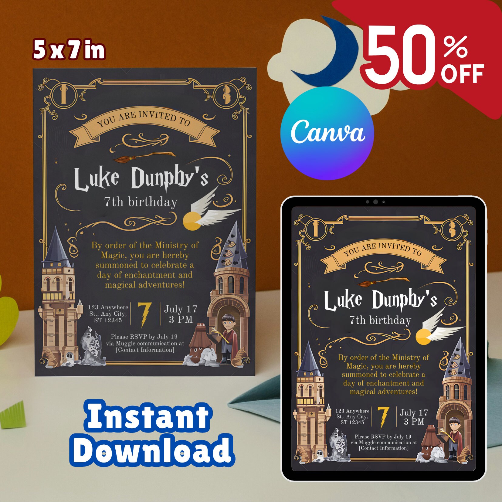 Editable Wizards Birthday Invitation Magical Birthday Party invitation Kids Party Invite Party Invite Harry Potter Invitation