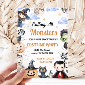 Calling All Monsters Halloween Party Invitation, Kids Halloween Party Invitation Template, Mummy Monster Invitation, Halloween Editable