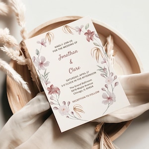 Garden Flowers Wedding Invitation Template, Wildflower Wedding Invite, Colorful Spring Floral Printable Elegant EDITABLE Download