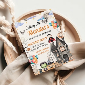Calling All Monsters Halloween Party Invitation, Kids Halloween Party Invitation Template, Mummy Monster Invitation, Halloween Editable
