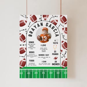 American Football First Birthday, Milestone Poster, First Year Down, Instant Download, Football Birthday, Editable Template, Canva Template