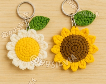 Bloemsleutelhanger haakpatroon, gehaakt bloemenpatroon, schattige madeliefje amigurumi gehaakte pdf, digitaal patroon,