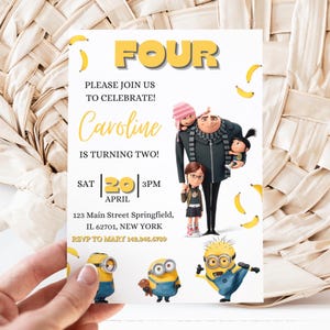 Gelbe Cartoon Einladung, Canva Template, kleine Cartoon Magische Geburtstagseinladung, Digitales Produkt