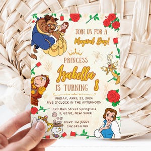 Szablon zaproszenia Beauty Princess Cartoon do edycji, Magiczna karta zaproszenia Princess Cartoon, Szablon cyfrowy, Szablon Canva