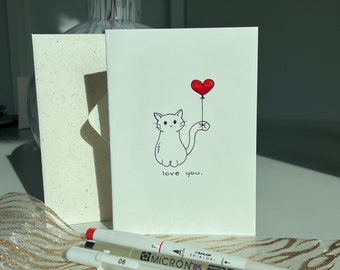 Cat-serie//gepersonaliseerde handgemaakte love you cat-kaart//origineel, A6