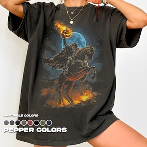 Camiseta de fantasía oscura con jinete sin cabeza de Comfort Colors, camiseta gráfica retro de los 90