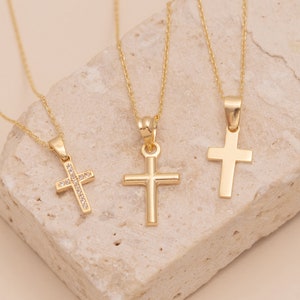 Collar de cruz de oro de 14K, encanto de cruz de diamantes CZ, regalos de bautismo y comunión, mujeres minimalistas Kreuz Kette, colgante religioso delicado LCN1 imagen 3