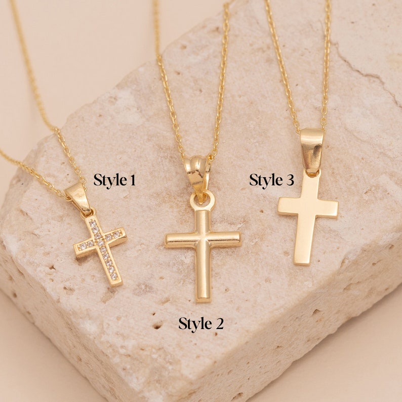 14K Gold Cross Necklace, Diamond CZ Cross Charm, Baptism & Communion Gifts, Minimalist Women Kreuz Kette, Dainty Religious Pendant LCN1 image 8