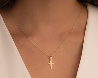 Elegant 14K Gold Cross Necklace, Dainty Religious Pendant, Baptism & Communion Gifts, Women Cross Necklaces, LCN3