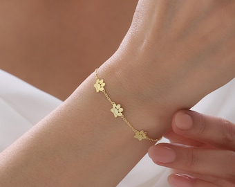 Pulsera personalizada con huella de pata en oro de 14 quilates – Joyería personalizada con nombre de perro o gato para mujer, Regalos de Navidad para sus hijas.