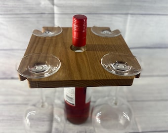Handmade White Oak Wood Wine Glass and Bottle Holder