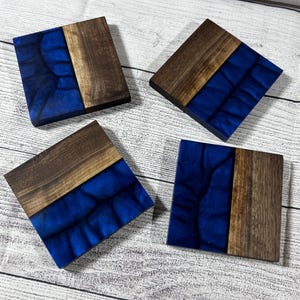 Handmade Epoxy Resin & Wood Drink Coasters – Rustic Modern Home Decor – Set of 4