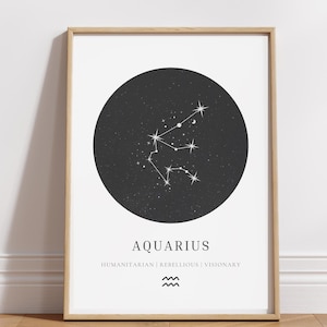 Aquarius Astrologie druckbare Kunst | Sternzeichen Digitaldruck | Mystisches Horoskop Dekor | Esoterik Wohndekor | Astrologie Poster