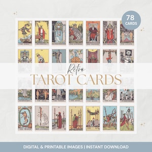Baraja de tarot imprimible / Tarot digital Rider Waite de 78 cartas para diario y práctica espiritual / Diseño vintage de brujas, PNG y PDF