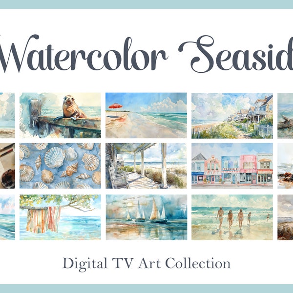 Watercolor Seaside Samsung Frame TV Art, Set of 15 Coastal Ocean Frame TV Art, Digital TV Art Collection