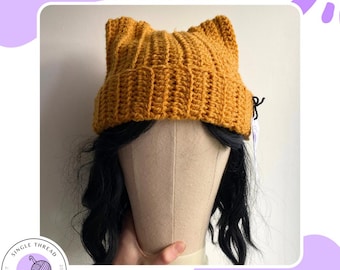 Crochet Cat Ear Beanie: Handmade Acrylic TikTok Hat