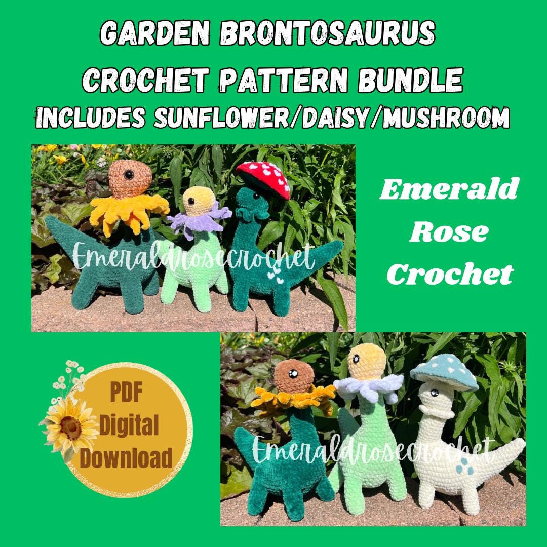Bronatsaurus Chart Pattern Garden Brontosaurus 3 in 1 NO SEW Crochet Pattern BUNDLE (large and ...