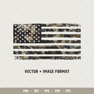 Dark Camo US Flag vector + image | Camouflage Distressed flag | Veteran day | Army Tee | Army Sticker | Military Shirt | USA Camo Flag | 110