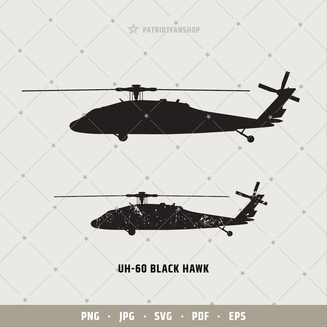 Uh 60 Rear View Vector UH-60 Black Hawk Silhouette Side View: USAF Vector Cut File (digital ...