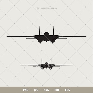 May include: A black silhouette of a fighter jet with a long, narrow fuselage and swept wings. The jet is flying in a horizontal position.