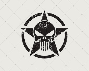 Army Punisher Skull SVG: US Army Star Clipart (Digital Download) | 261