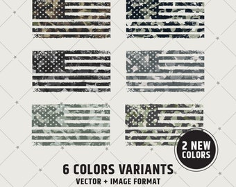 Bundel camouflage Amerikaanse vlag: 6 grunge-camouflagevectorkunst (digitale download) | 114