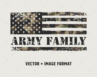 Camo Army Family US Flag: Camouflage Distressed Military Design (Digital Files) | 142