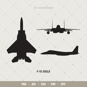 Paquete de águila F15 svg, silueta F-15 SVG, avión de combate a reacción F15 USAF svg, archivo de corte de avión de la Fuerza Aérea F15 pdf, calcomanía de pared eps, png / 258