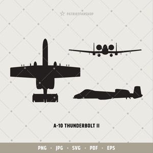 A-10 Thunderbolt SVG Bundle: A10 USAF Silhouette, Military cut file (Digital Download - vector files, svg, png, jpg, eps, pdf) | 281