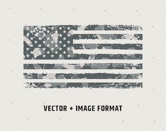 Imagen vectorial de la bandera estadounidense de camuflaje: Bandera estadounidense grunge (descarga digital) / 113