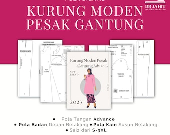 M talla Kamaliah Malay Dress Pattern PDF/kurung pahang vestido patrón de costura/patrón de costura/patrón de vestido moden/patrón de costura mujeres