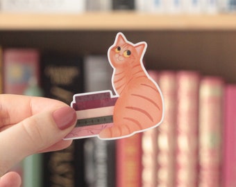 Sticker vinyle "Chat lecteur" - "Cat reader" sticker - Autocollant illustré - Cadeau livresque - Papeterie - Fait main