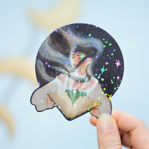 Sticker holographique “Grimoire magique” - Autocollant illustré - Papeterie - Fait main