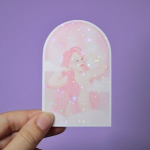 Sticker holographique “Rosea” - Autocollant illustré - Papeterie - Fait main