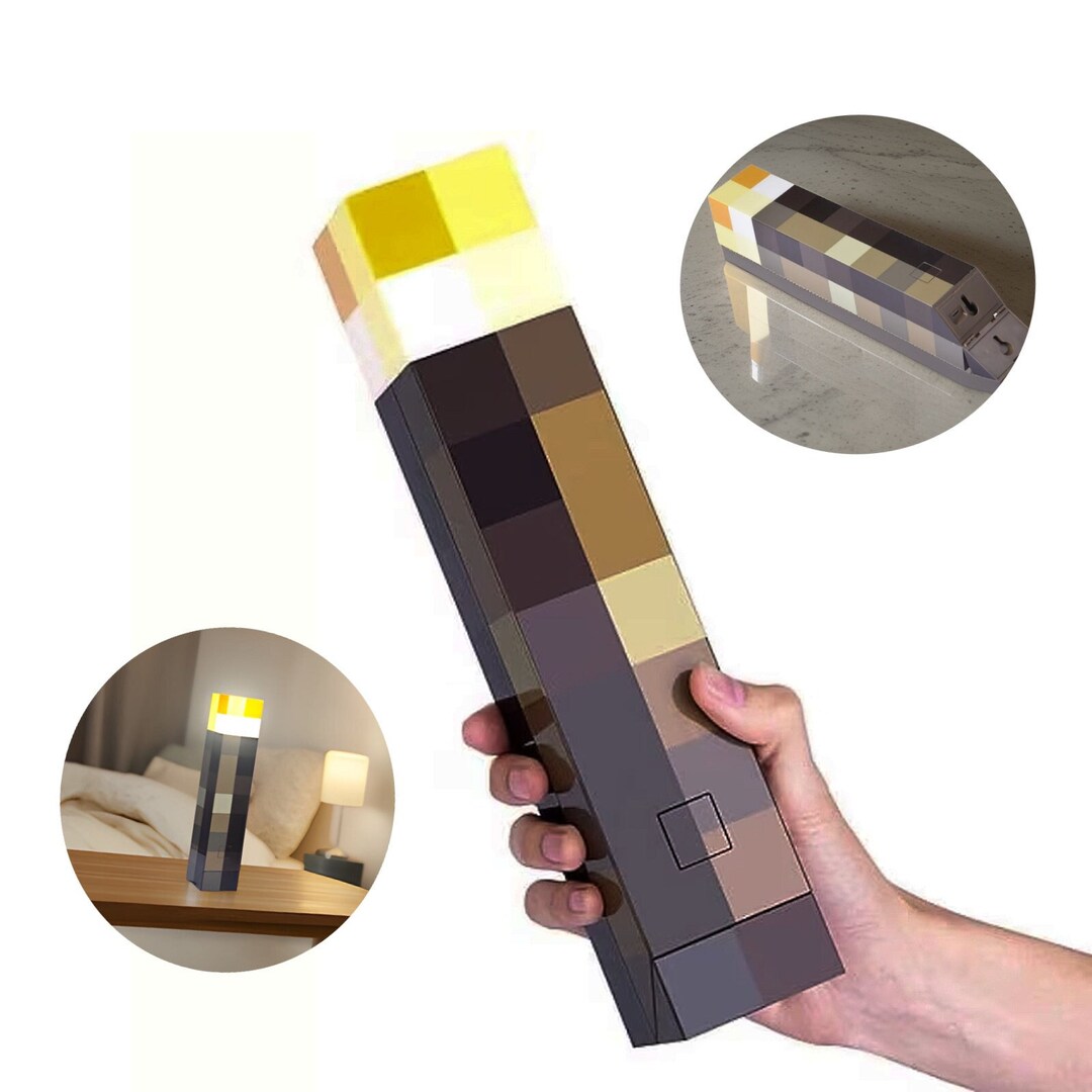 Minecraft LED Torch, Minecraft Torch Night Light, Minecraft LED Bedroom
