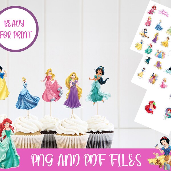 Instant Download Princess PNG and PDF file - Ready for Print- Princess cupcake toppers - Digital File Only