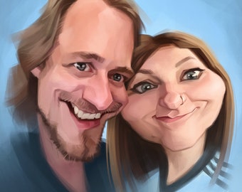 Personalized COLOR Caricature/Hand drawn artwork/Custom portrait painted from photo/Digital illustration.