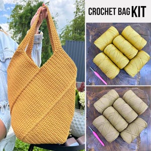 Crochet Bag Kit for Beginners, DIY Crochet Handbag Kit with Pattern, Yarn & Hook, Tote Bag Crochet Set, Easy Crochet Kit Gift